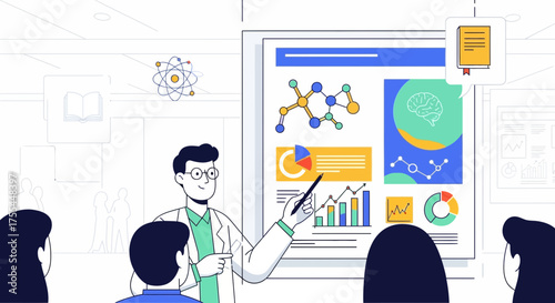 Illustrative Presentation Depicting Scientific Concepts And Academic Discourse For An Audience