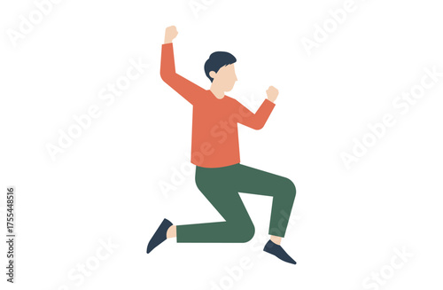 ジャンプして喜ぶ若い男性