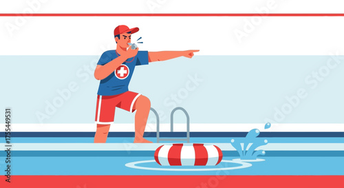 Lifeguard Alerting Swimmers Ready To Act In The Animated Pool Environment