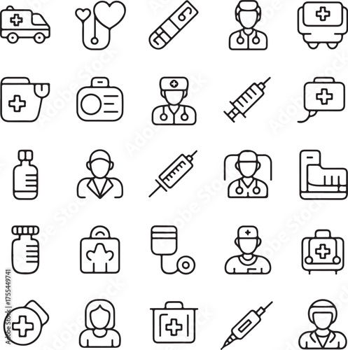 Collection of various geometric shapes and symbols on white background abstract graphic