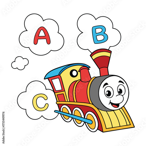 Cartoon Train Sticker with Each Carriage Featuring Cute Designs