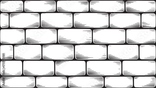Detailed brick wall pattern with white bricks and black mortar