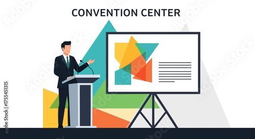 Presentation At A Convention Center With A Businessman Addressing An Audience