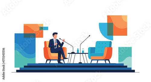 Professional Speaker Presenting On Stage During A Corporate Interview Session