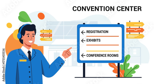 Professional Venue Guide Showcasing Registration, Exhibits, and Conference Rooms Information