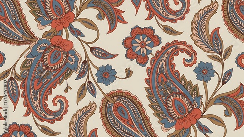 Traditional paisley floral pattern with vintage ornamental decorative design on beige background