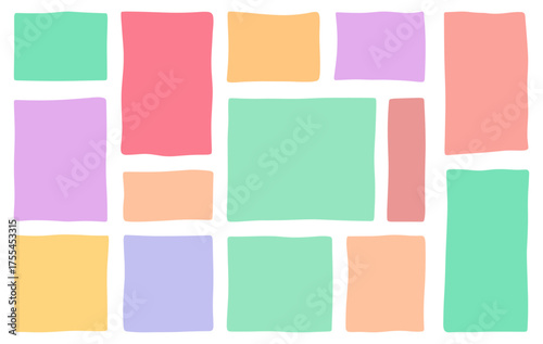 Abstract geometric composition featuring colorful rounded rectangles arranged in a grid layout on a white background. Perfect for backgrounds, posters, and modern design projects.