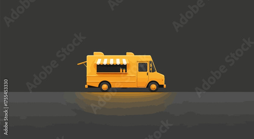 Bright Yellow Food Truck on a Dark Background.