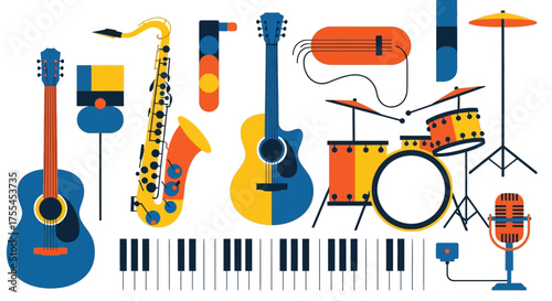 Collection of Musical Instruments and Equipment.