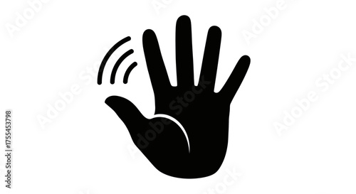 Friendly hand waving hello with signal waves on white background
