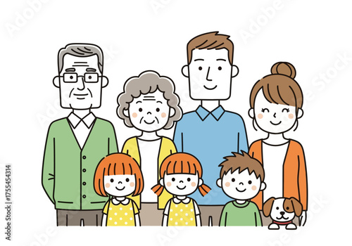 Happy Multi Generational Family Portrait Illustration