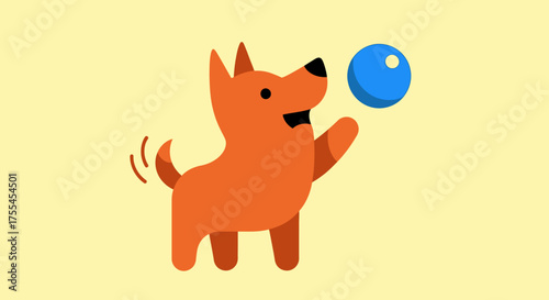 Cute Orange Dog Playing with Blue Ball.