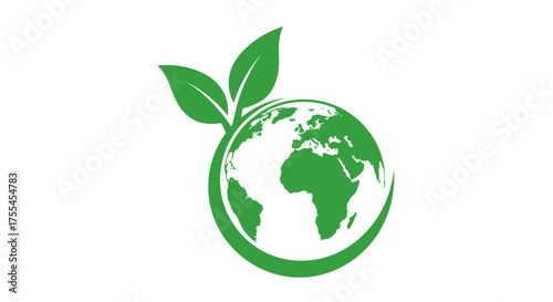 Illustration of green planet earth with leaves isolated on white background