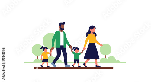 Family Walking in Park Illustration.