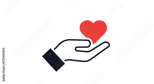 Hand holding a red heart icon for charity and love.