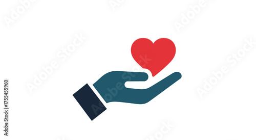 Hand holding a red heart icon, symbolizing love and care.