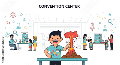 Young Scientists Engaging In Educational Activities And Experiments At Convention Center