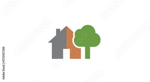Minimalist House and Tree Icon Design.