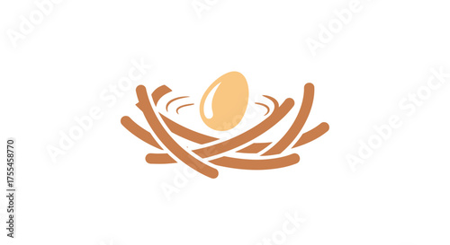 Single Egg in a Birds Nest Illustration.