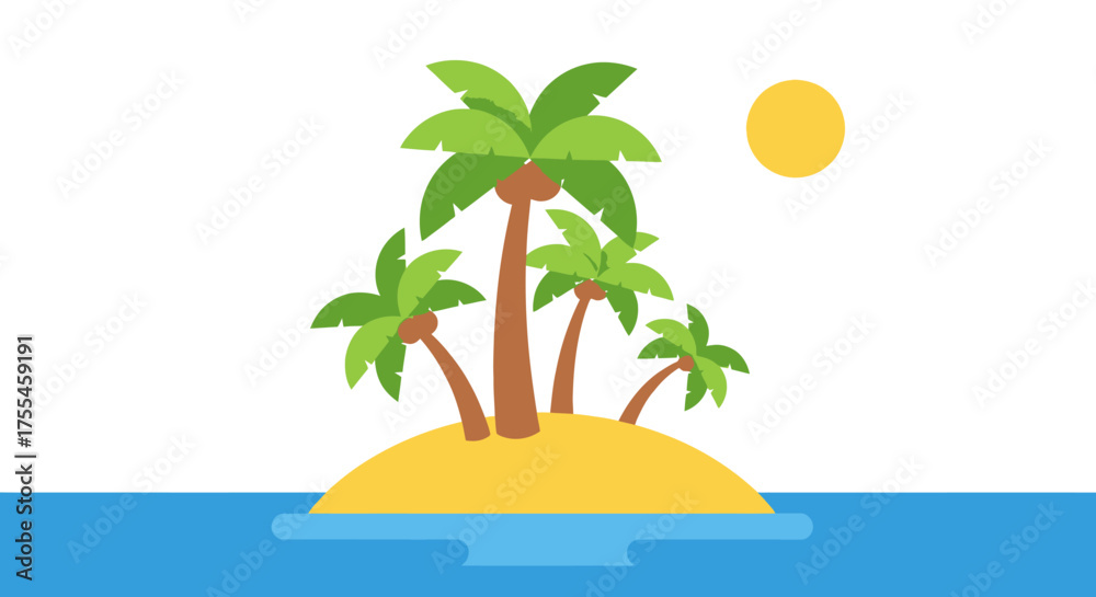 Fototapeta premium Tropical Island Paradise with Palm Trees and Sun.