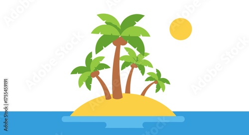 Tropical Island Paradise with Palm Trees and Sun.