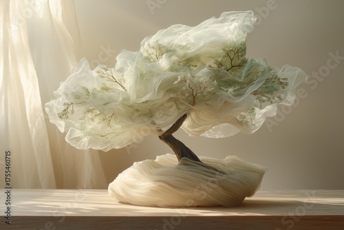 Wallpaper Mural A small bonsai tree with light leaves sits in a dark rock pot with moss on a stone surface. AI. Torontodigital.ca