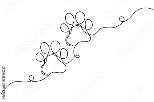 Continuous line illustration of puppy paw print and heart