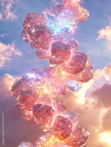 Wallpaper Mural Crystalline forms float in a cloudy sky, exhibiting pink hues and light refractions. AI. Torontodigital.ca