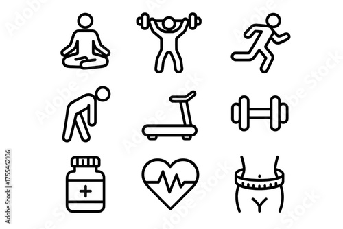 Fitness activities and health symbols representing a balanced lifestyle and wellness journey