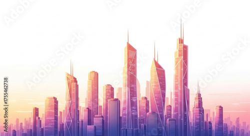 Illustration of cityscape skyline with modern architecture skyscrapers and urban buildings design vector art