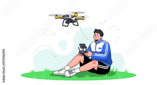 A Young Controller Enthusiastically Maneuvering A Drone In An Outdoor Recreational Activity