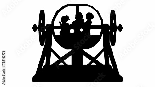 Silhouette of people inside a vintage bathysphere submersible, a pioneering deep sea exploration vessel