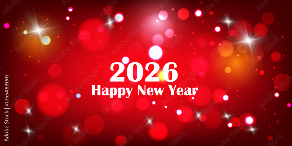 Naklejka premium happy new year 2026 with bokeh sparkle background