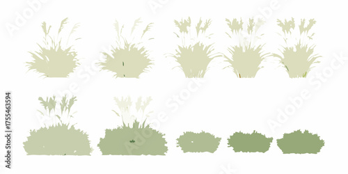 Collection of stylized green grass and reed silhouettes in various shapes and sizes