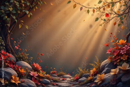 Autumnal Forest Glade with Sunbeams