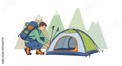 Campground Activities: Building Portable Shelter At High Altitude Near Mountains