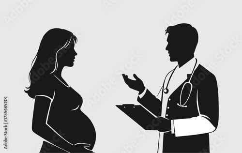 Pregnant Woman Consulting with Doctor Silhouette