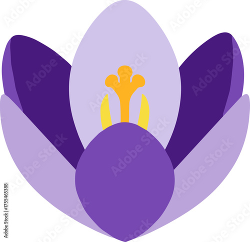Flat Graphic Purple Crocus Flower Blossom Spring Bloom Icon Illustration