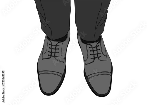 ビジネスシューズを履いていてる男性の足元 俯瞰 モノクロ