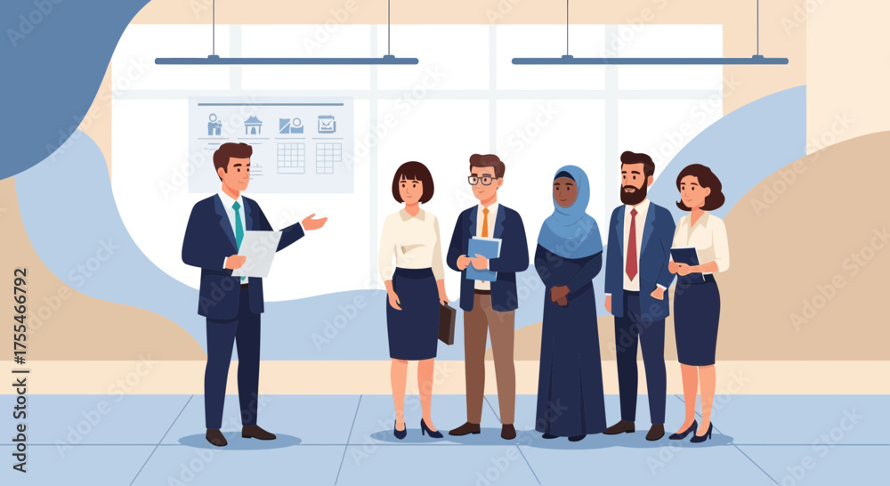 Obraz premium Corporate Presentation Depicting Team Cohesion and Diverse Professional Collaboration