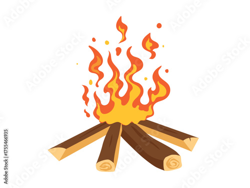 Cartoon style of bonfire, wood campfire