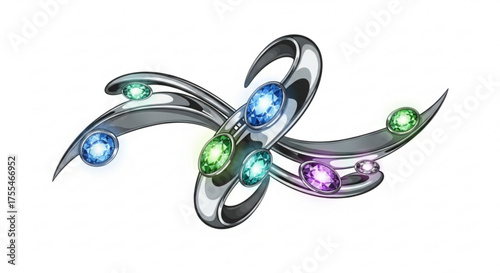 Elegant silver jewelry design with colorful gemstones vector art for graphic design and creative projects