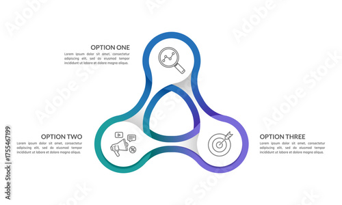 3 Options for Project Planning and Development. Infographic triangle core strategy cycle template. Vector illustration.