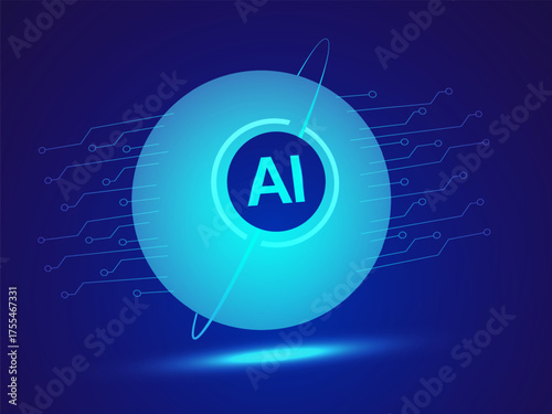 Artificial intelligence with Futuristic digital eye Sphere Big Data scanning blue light effect on dark blue background vector design concept. AI technology for advance technology, automations, robot.