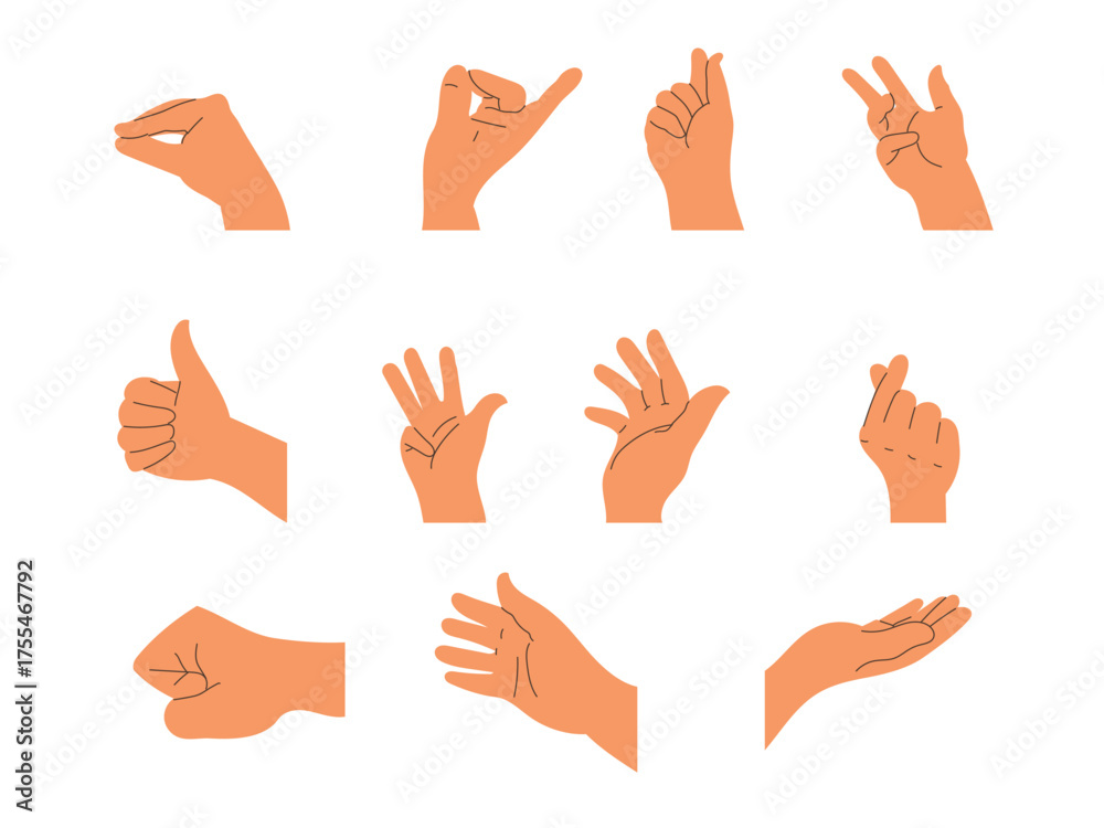 Fototapeta premium Set of hands with different gestures, hand sign