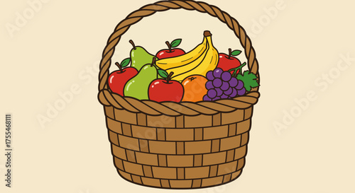 A Wicker Basket Overflowing with a Variety of Fresh Fruits.