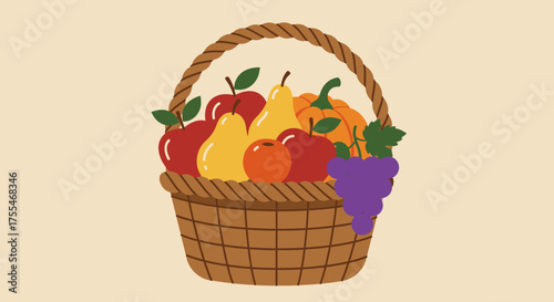 Basket of Fresh Fruits and Vegetables.