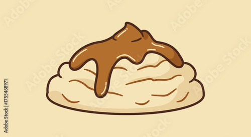 Mashed Potatoes with Gravy Cartoon Illustration.