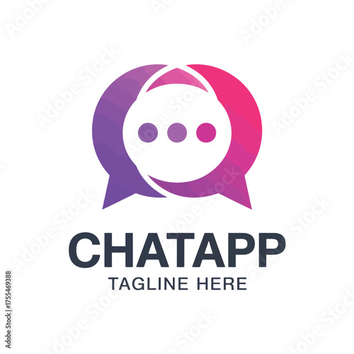 Modern gradient chat bubble logo design for a messaging application featuring the text chatapp and a tagline isolated on a clean white background