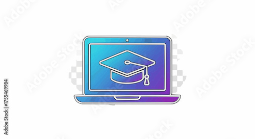 Laptop with Graduation Cap Icon Online Education, Learning, and Academic Achievement Concept